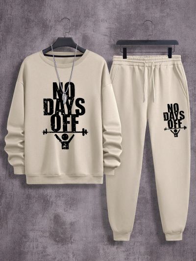 Men'S Plus Size Letter Print Round Neck Sweatshirt Two-Piece Set