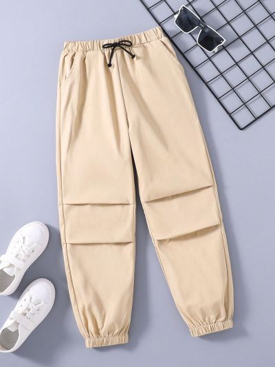 SHEIN Boys' Drawstring Waist Casual Pants, Solid Color