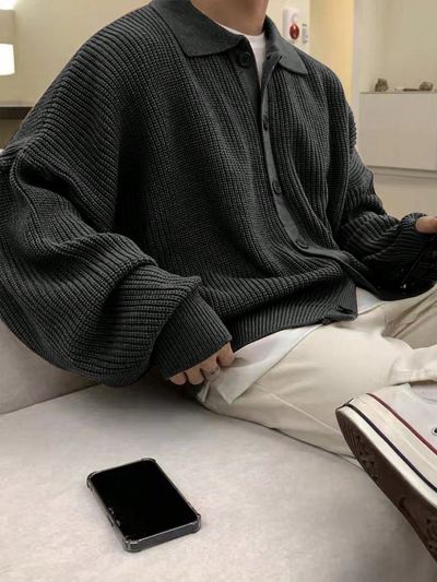 Manfinity Men's Turn-Down Collar Button Front Cardigan