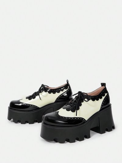 SHEIN MOD Lace-up Front Lug Sole Fashionable Wedges Shoes