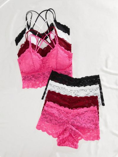 Solid Color Lace Lingerie Set