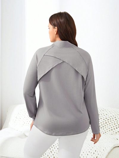 Yoga Basic Plus Size Solid Color Stand Collar Drop Shoulder Sleeve Sports Jacket