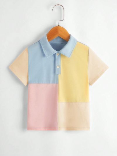 SHEIN Kids EVRYDAY Boys' Casual Fashionable Color Block Polo Shirt
