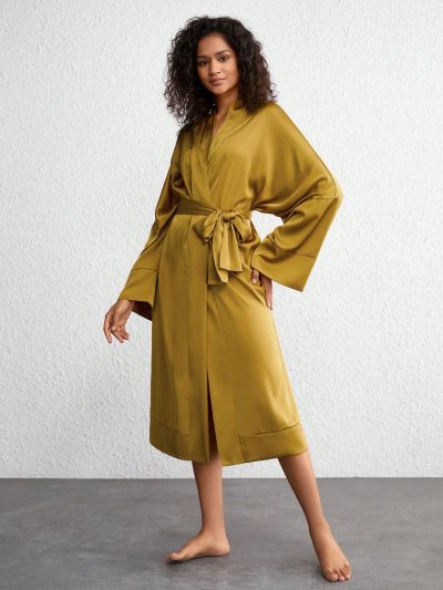 Solid Color Loose Belted Homewear Robe
