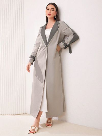 SHEIN Najma Color Block Lapel Single Button Longline Coat