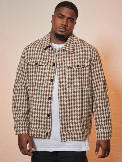 Manfinity Homme Men Plus Plaid Print Flap Pocket Jacket