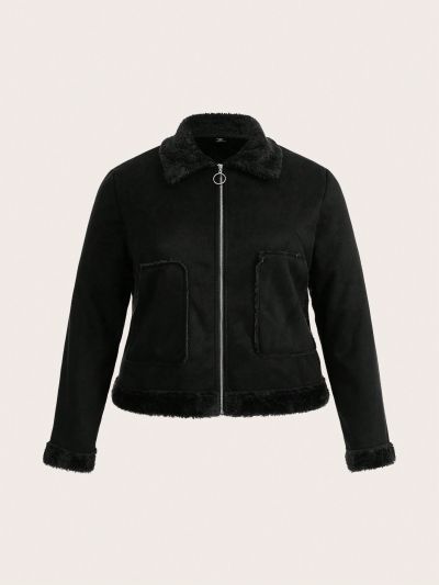 SHEIN Frenchy Plus Size Zipper Front Warm Lined Jacket