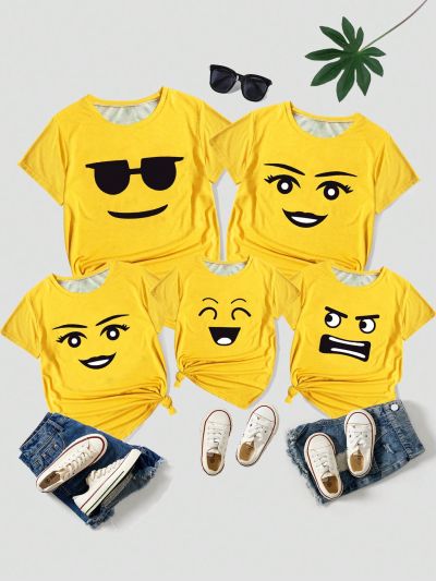 Young Girls' Cartoon Printed Short Sleeve T-Shirt