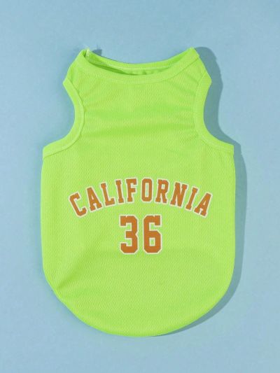 PETSIN 1pc Fluorescent Green Sports Style Printed Pet Vest With Number 36