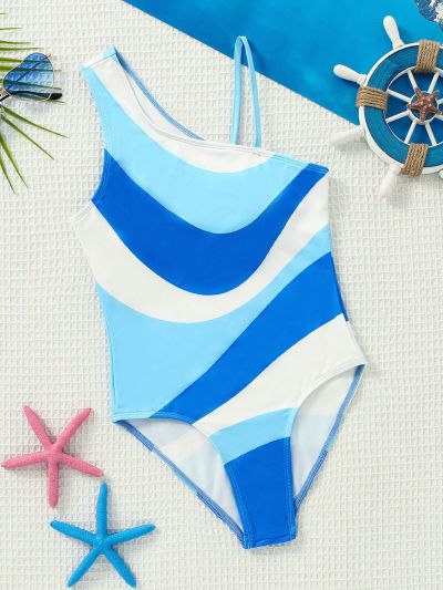 SHEIN Tween Girls' Casual Knitted Spaghetti Straps Bodysuit Swimsuit