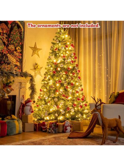 Costway 8ft Pre-lit Hinged Christmas Tree with Remote Control & 9 Lighting Modes