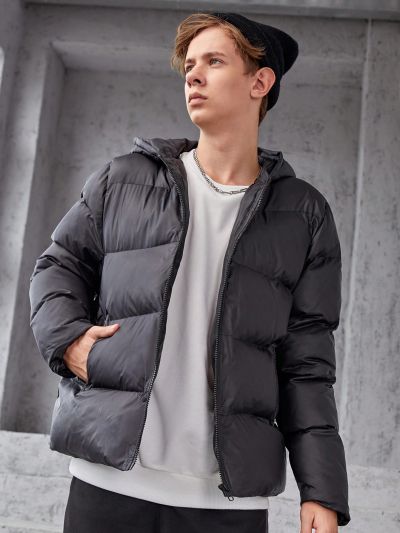 SHEIN Teen Boy Zip Up Hooded Puffer Coat