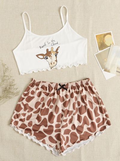 Giraffe & Slogan Graphic PJ Set