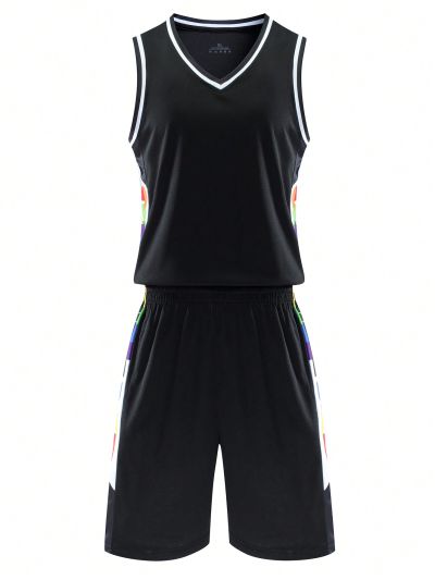 Men's Patchwork Side Seam Basketball Uniform Set Match Sportswear