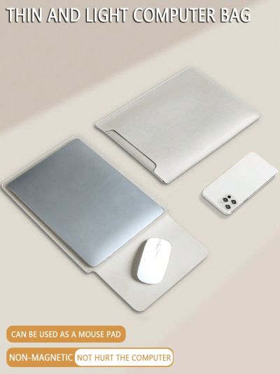 1pc White Pu Leather Laptop Sleeve Case Compatible With Apple Macbook, Inner Bag Protective Cover