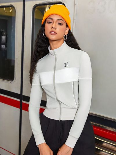 Street Sport Women'S Letter Print Stand Collar Athletic Jacket