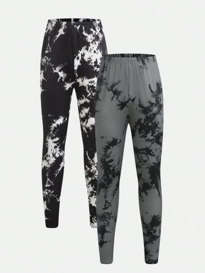 SHEIN Tween Boys' Tight-Fitting Casual Patterned Trousers And Sportswear Two-Piece Set