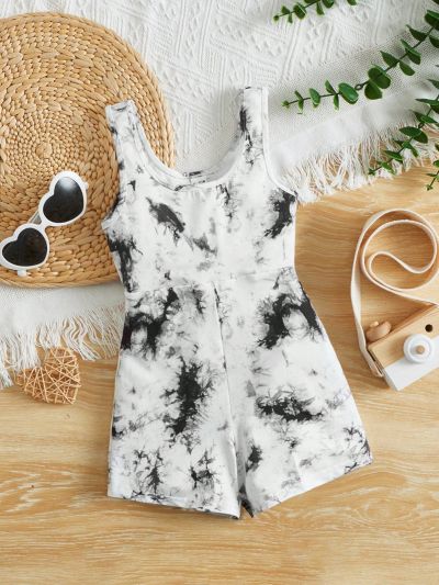 SHEIN Kids EVRYDAY Toddler Girls Tie Dye Tank Romper