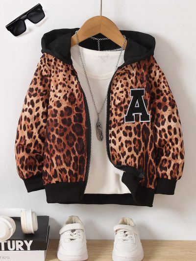 SHEIN Kids QTFun Boys' Casual Hooded Zipped Graphic Print Long-sleeve Jacket