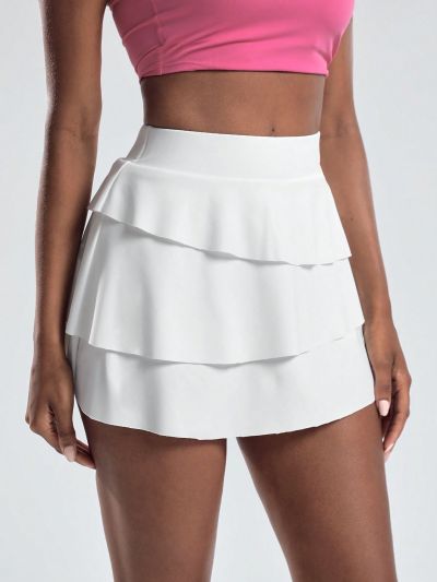 SHEIN Leisure Women's Wide Elastic Waist Three Layered Sports Skirt