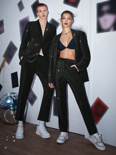 Manfinity Unisex Shiny Knitted Suit With Long Jacket And Pants