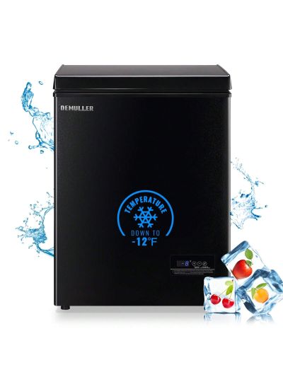 DEMULLER Deep Freezer Chest 3.2 Cubic Feet Freezers with Temperature Display Panel Mini Freezer with Removable Basket Suitable for Apartment Garage Dorm BLACK