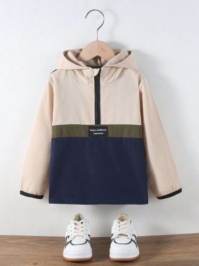 SHEIN Kids EVRYDAY Toddler Boys' Colorblock Patchwork Hooded Zippered Jacket
