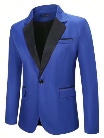 Manfinity Mode Men Contrast Lapel Neck Single Button Blazer