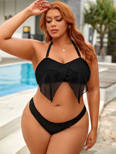 SHEIN Swim BAE Women'S Plus Size Halter Neck Bikini Top