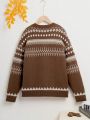 Trendy Fair Isle Jacquard Pattern Teen Boy'S Knitted Cardigan Sweater