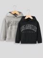SHEIN Kids Academe Young Boy 2pcs Letter Graphic Hoodie