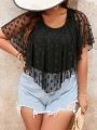 Plus Size Mesh Patchwork Round Neck Casual T-Shirt