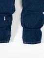 SHEIN Tween Boys' Regular Fit Elastic Waist Splice Denim Jeans Without Elasticity
