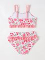 Baby/Toddler Girls' Floral Print Ruffled Swimsuit