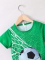 SHEIN Toddler Boys' Football Printed Short Sleeve T-Shirt And Shorts Set
