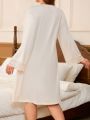 Plus Size Lace Trimmed Bell Sleeve Nightgown