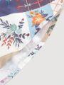 SHEIN MOD Women's Patchwork Floral Print Wrap Knot Two Piece Set