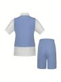 Tween Boys' Gentleman Style 2pcs/Set Solid Color Vest And Shorts, Romantic Fashion, Suitable For Birthday Party, Evening Party, Performance, Wedding