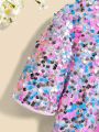SHEIN Kids HYPEME Dazzling Pink, Blue And Silver Sequin Dress