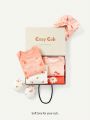 Cozy Cub Newborn Baby Girl's 6pcs Gift Box Set Including Floral Print Short Sleeve Lap Shoulder Bodysuit, Hat, And Gloves