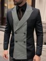 Men'S Houndstooth Pattern Spliced Long Sleeve Blazer