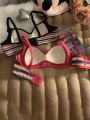 2pcs Teen Girl Colorful Striped Sweet Wireless Push-Up Bra Without Steel Ring