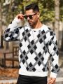 Manfinity Homme Men Argyle Pattern Drop Shoulder Sweater
