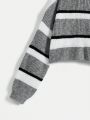 SHEIN Teen Girl Striped Pattern Drop Shoulder Sweater