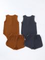 2pcs Baby Boys' Knitted Comfortable Sleeveless Cute Daily Casual Suit