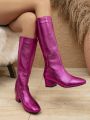 Women's Warm, Versatile, Simple, Round-toe, Mid-low Heel, Mid-calf Boots