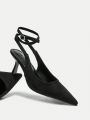 SHEIN Women'S Black Pointed Toe High Heels With Thin Straps And Buckles In Leisure Style