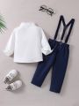 Baby Boys' Long Sleeve Shirt + Suspender Pants, Gentleman 2pcs Set