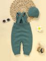 Baby Girls' Casual Simple Strap Sweater Romper With Hat