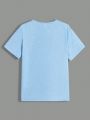 SHEIN Kids EVRYDAY Boys' Fashionable Casual T-Shirt With Letter Print And Color Block Design, Round Neck